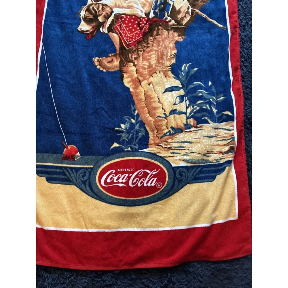 NWT Vintage 1992 Coca Cola Beach Towel Boy Dog Fishing 29X59